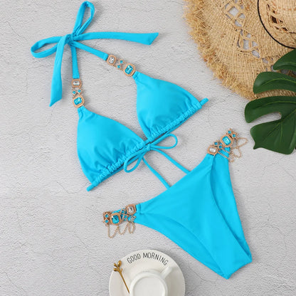 Bikini Sexy Mujer 2025 | Push-Up con Rhinestones Playa y Piscina