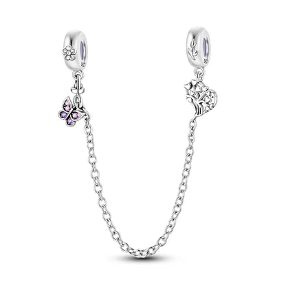 Charm de seguridad en plata 925 – Serie copo de nieve, luna, estrella, corazón y moño para pulseras tipo Pandora
