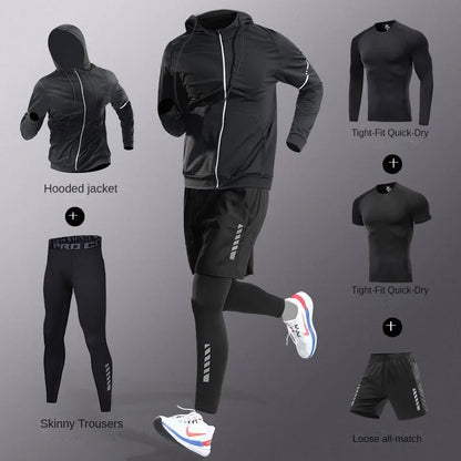 Conjunto Deportivo de Hombre 3-7 Piezas – Tracksuit Completo de Fibra Ice, Secado Rápido para Running, Gym, Ciclismo y Fitness
