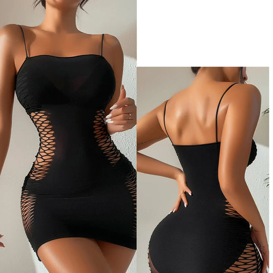 Vestido Mini Mujer 2025 | Lencería Sexy de Malla Transparente y Hollow Out