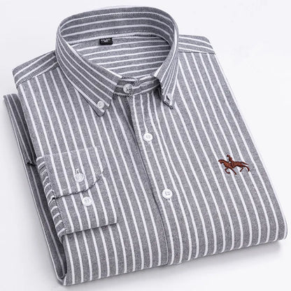Camisa Hombre 2024 | Oxford de Algodón con Bordado de Caballo y Manga Larga Oversize