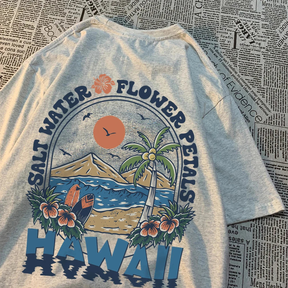 Camiseta Hawaiana Oversize Hombre Mujer | T-shirt Unisex Algodón Estilo Hip Hop Casual con Flores Tropicales Pareja