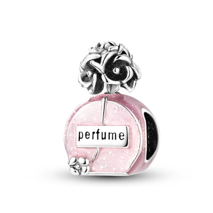 Charm Botella de Perfume en Plata 925 con Corona Rosa – Abalorio Romántico para Pulseras Tipo Qikaola, Regalo San Valentín