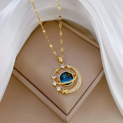 Collar Y2K Cielo Estrellado con Luna y Estrella | Cadena de Acero Inoxidable de Lujo | Collar Versátil de Moda Mujer