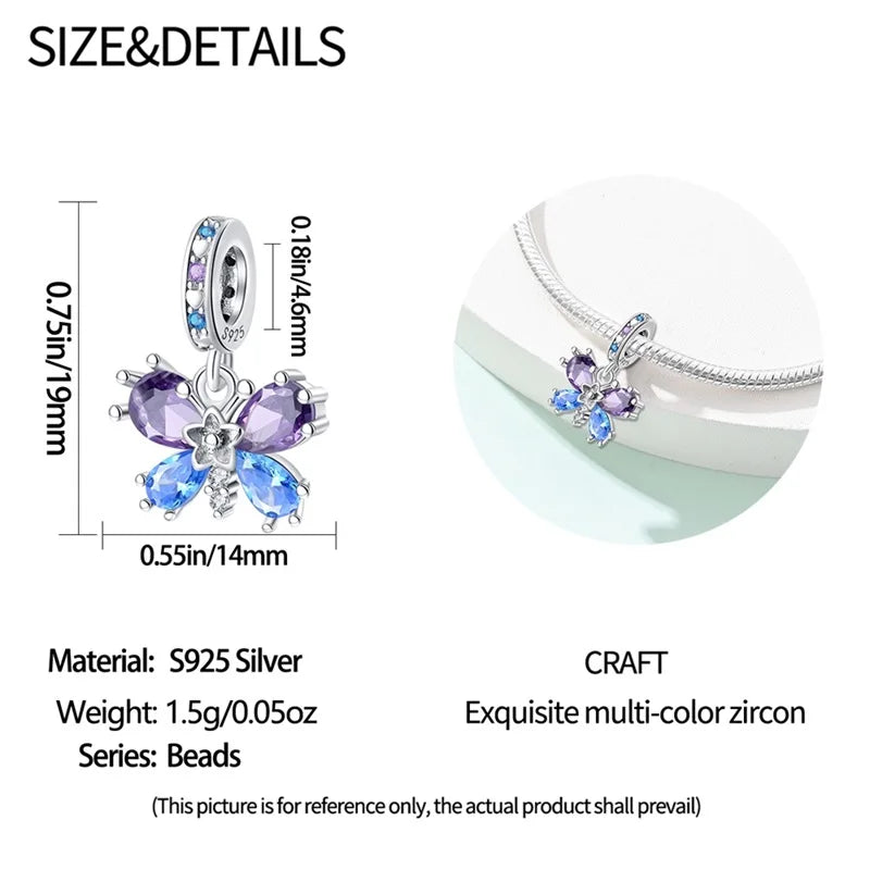 Charm Mariposa de Plata 925 | Dije para Pulsera o Collar 3mm Mujer Joyería Fina