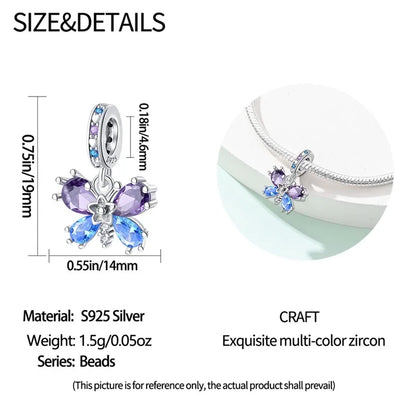 Charm Mariposa de Plata 925 | Dije para Pulsera o Collar 3mm Mujer Joyería Fina