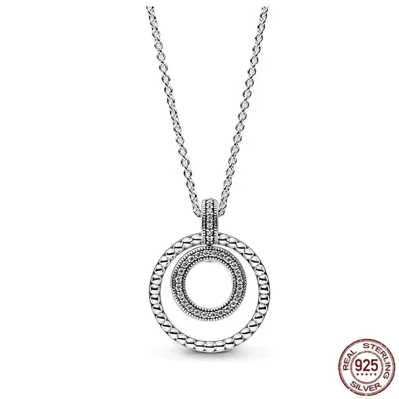 Collar colgante corazón redondo plata 925 – Dije clásico brillante compatible Pandora