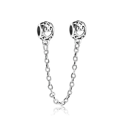 Cadena de seguridad plata 925 con charms mariposa, margarita, gato, oso y castillo – Compatible con pulsera Pandora mujer