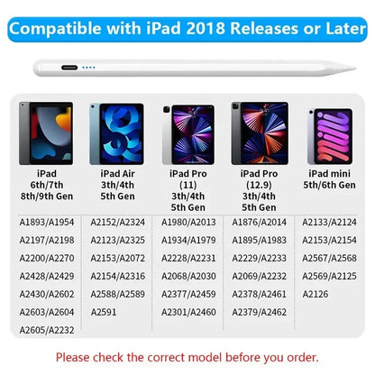 Lápiz Stylus Compatible con iPad 2018–2022 | Palm Rejection y Pantalla de Batería | Para iPad Pro / Air / Mini