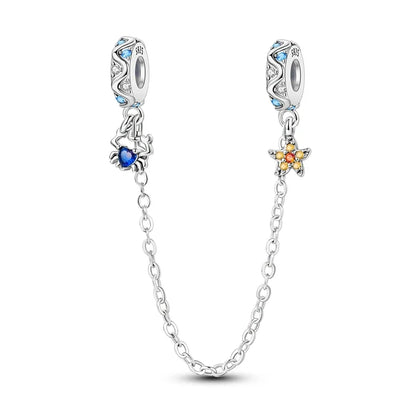 Charm de seguridad en plata 925 – Serie copo de nieve, luna, estrella, corazón y moño para pulseras tipo Pandora