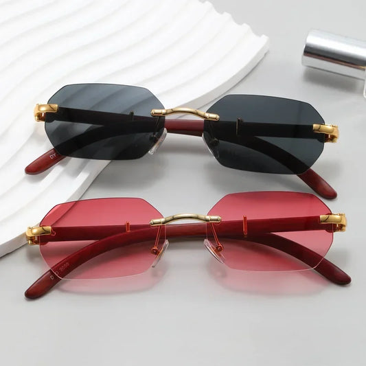 Gafas de Sol Sin Montura Unisex | Rectangulares Retro con Patas de Madera UV400