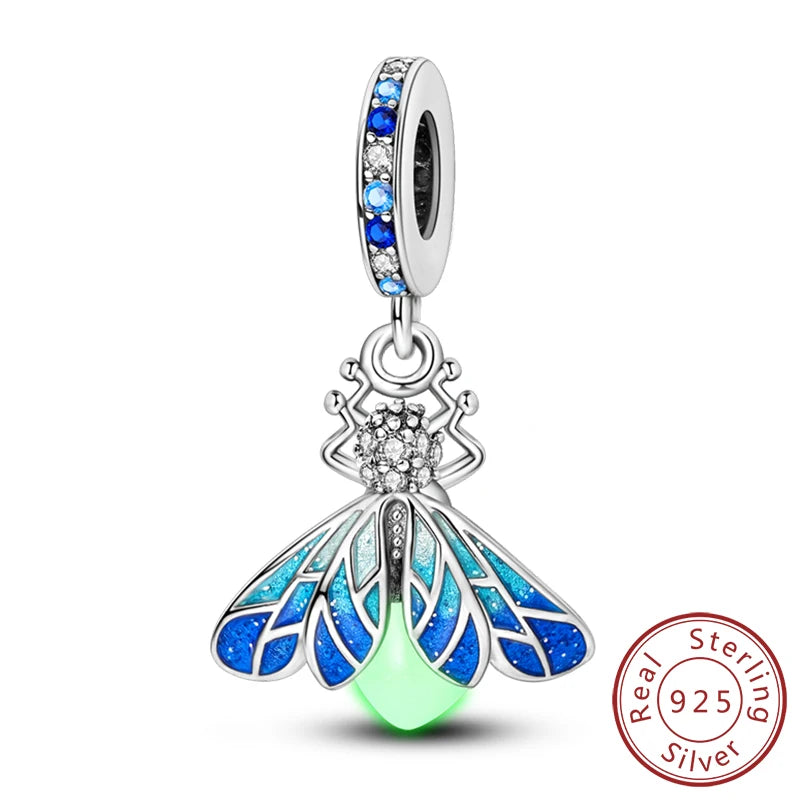Charm de Plata 925 Luciérnaga y Mariposa Luminoso – Abalorio Brillante para Pulseras Originales