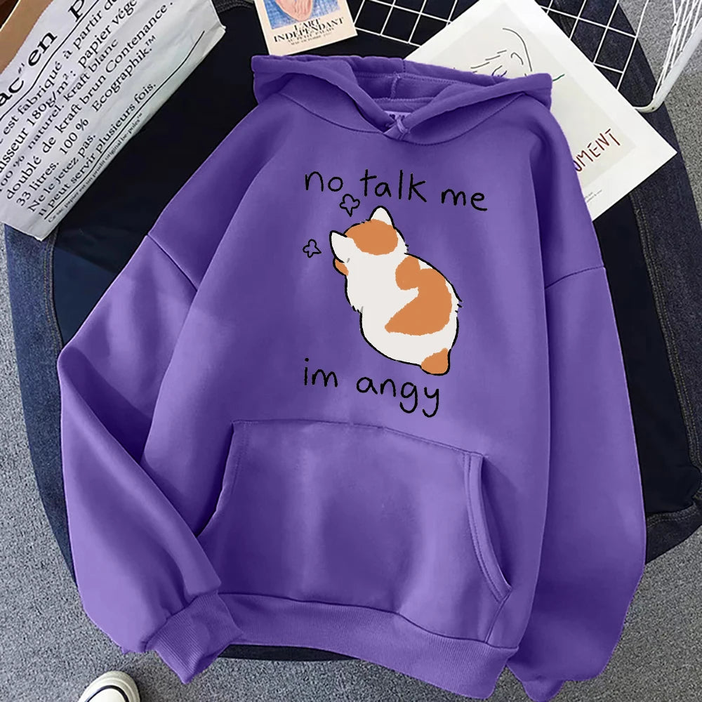 Hoodie Oversize Mujer Algodón | Sudadera Gato Enojado Hip Hop Streetwear Casual