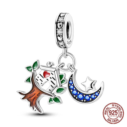 Charm luna y estrellas luminoso plata 925 – Abalorio brillante para pulsera tipo Pandora mujer