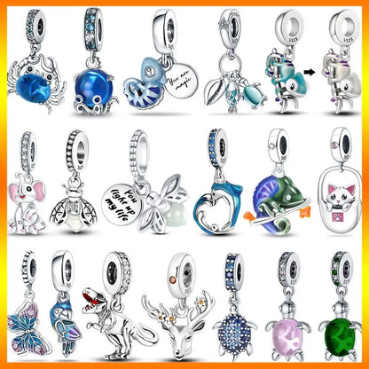 Charm camaleón y luciérnaga en plata 925 – Dije animal brillante, compatible Pandora, pulsera y collar mujer