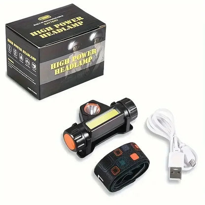 Linterna Frontal Recargable USB LED COB | Faro de Cabeza Súper Brillante, Magnético, Impermeable para Pesca y Actividades al Aire Libre