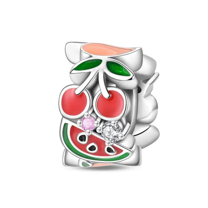 Charms de Plata 925 Frutas (Fresa, Cereza, Manzana y Aguacate) – Abalorios Coloridos para Pulseras Originales