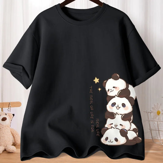 Camiseta Oversize Mujer Verano | Estampado Panda Tierno Casual Suave