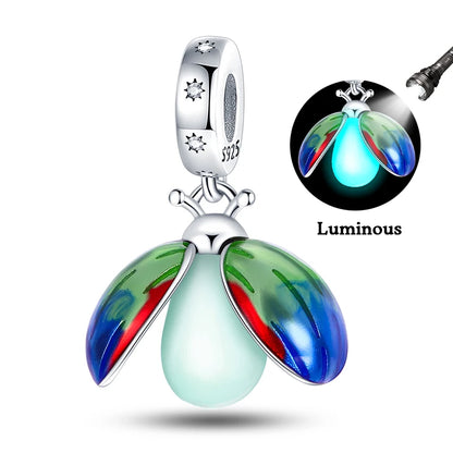 100% 925 Sterling Silver Creative Blue Luminous Firefly Charms Pendants Fit Qikaola 925 Original Bracelets DIY Birthday Jewelry