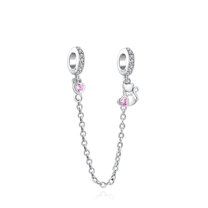 Cadena de seguridad plata 925 con charms mariposa, margarita, gato, oso y castillo – Compatible con pulsera Pandora mujer