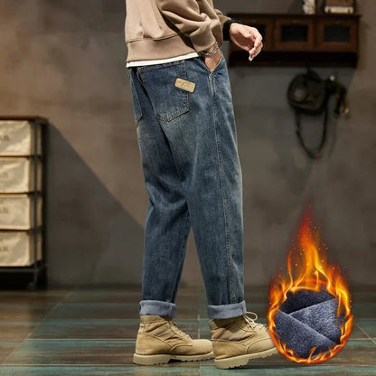 Jeans de Invierno Hombre Oversize | Pantalones Vaqueros Baggy Forrados con Felpa Térmica Warm Denim Pants Tallas Grandes 40-42