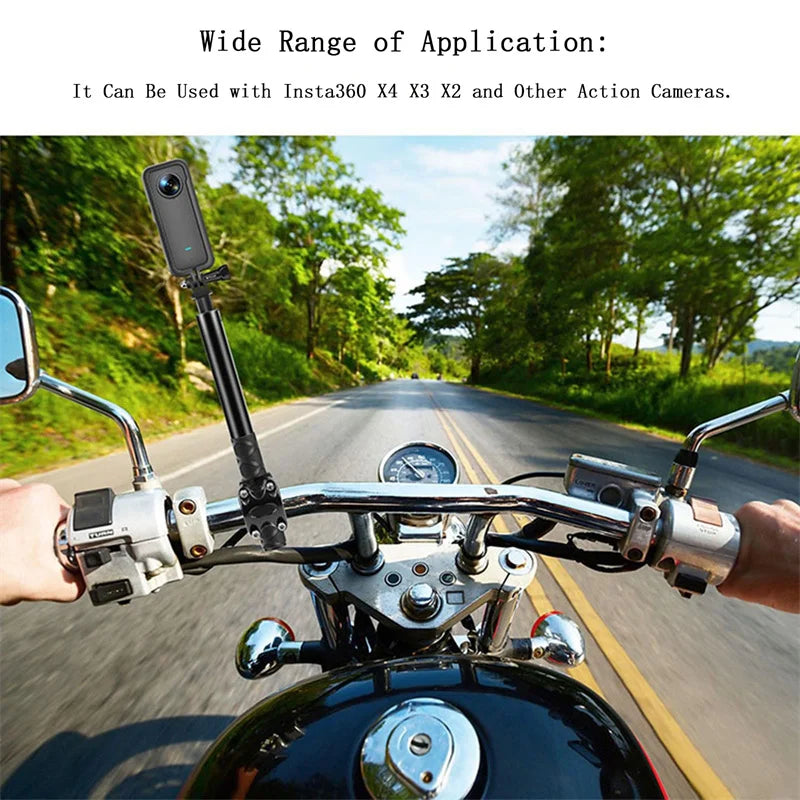 Soporte para motocicleta y bicicleta con palo selfie invisible – Compatible con Insta360 X3/X4, GoPro Hero 12/11/10 y DJI Action