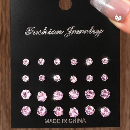 Set de 12 Pares de Aretes de Circonia – Pendientes Brillantes y Elegantes para Mujer, Regalo Ideal
