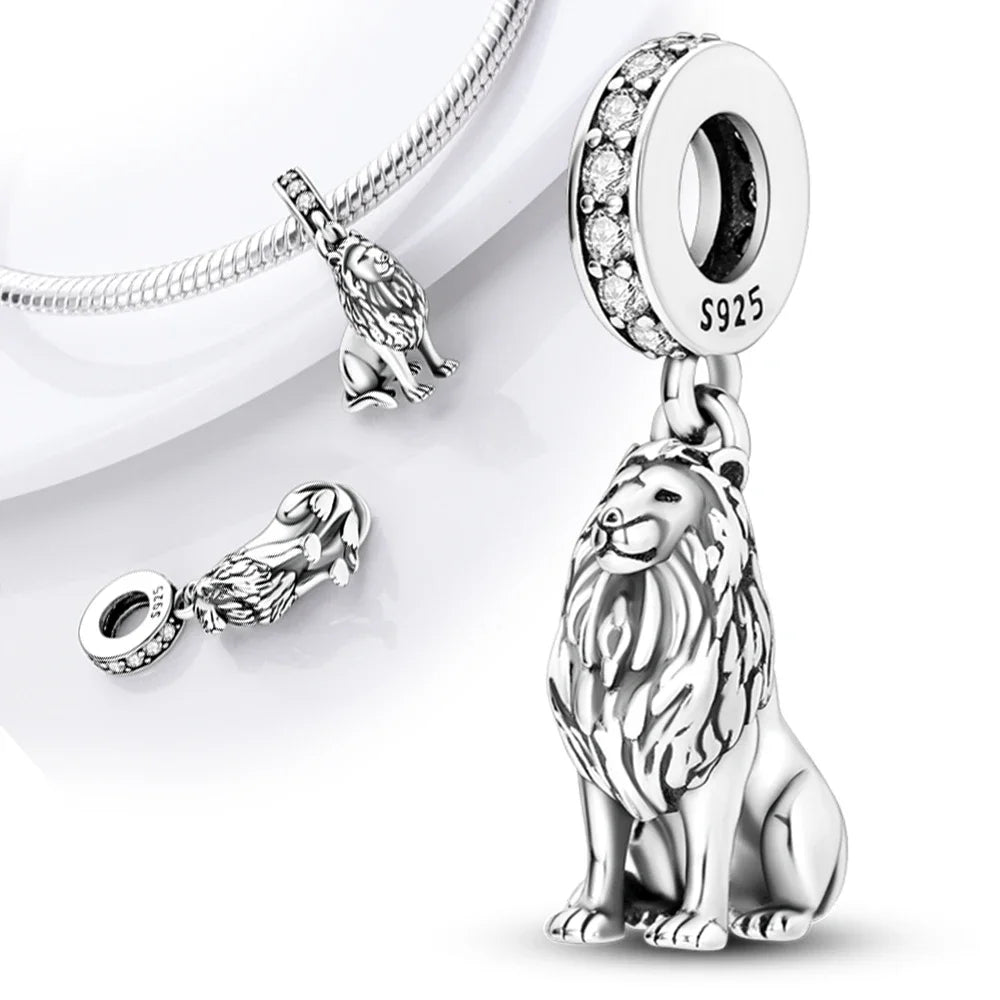 Charm de Plata 925 Animales – Dinosaurio, León, Lobo, Tigre, Conejo | Compatible con Pulsera Pandora
