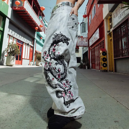 Jeans Baggy Bordados Hombre | Pantalones Oversize Y2K Hip Hop Streetwear Harajuku Cintura Alta Pierna Ancha