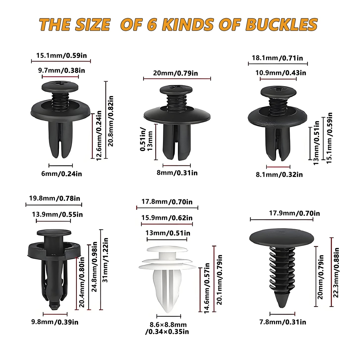 Kit 100 Clips Sujetadores Plásticos para Carro | Remaches Universales Puerta, Parachoques, Guardabarros + Herramienta
