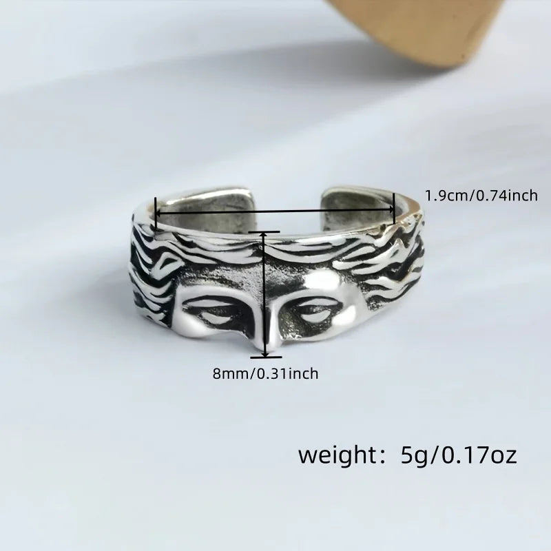 Anillo Retro para Hombre Máscara Venus – Joyería Estilo Thai en Plata Antigua con Relieve Ajustable