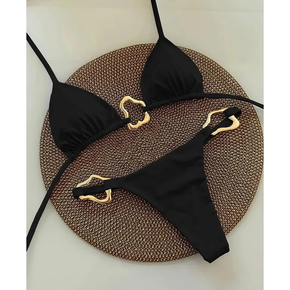 Bikini Sexy Mujer 2 Piezas | Traje de Baño Sólido con Lazos Ajustables