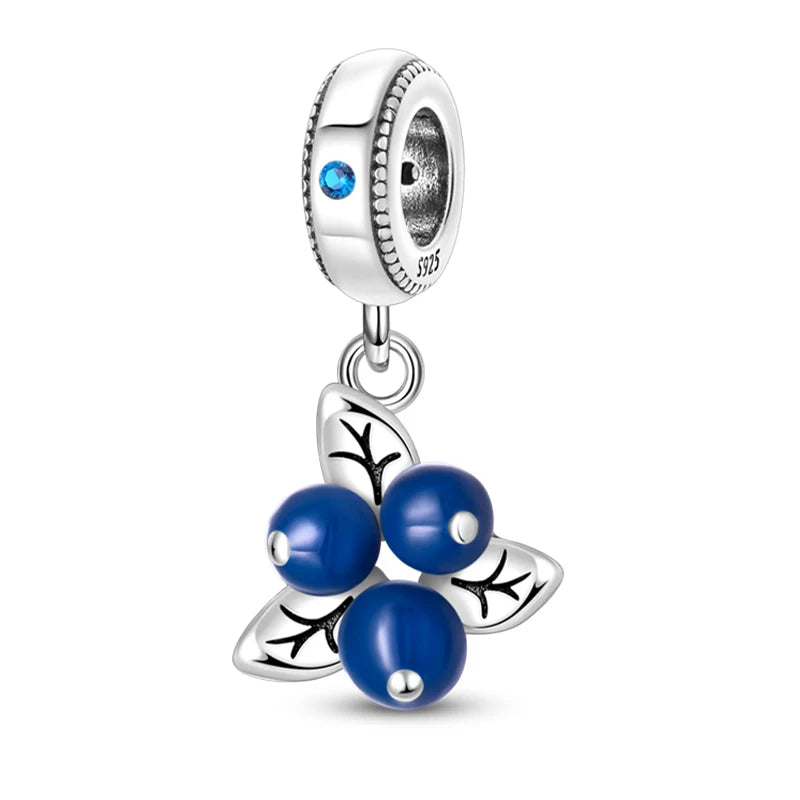 Charms de Plata 925 Frutas (Fresa, Cereza, Manzana y Aguacate) – Abalorios Coloridos para Pulseras Originales