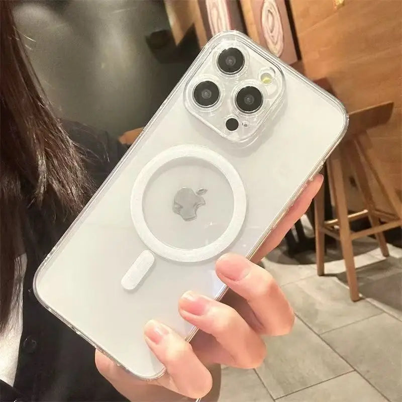 Clear Magnetic Circle Phone Case For iPhone 17 16 15 14 13 12 11 Pro Max XS XR For Magsafe Magnetic Wireless Charging Cases