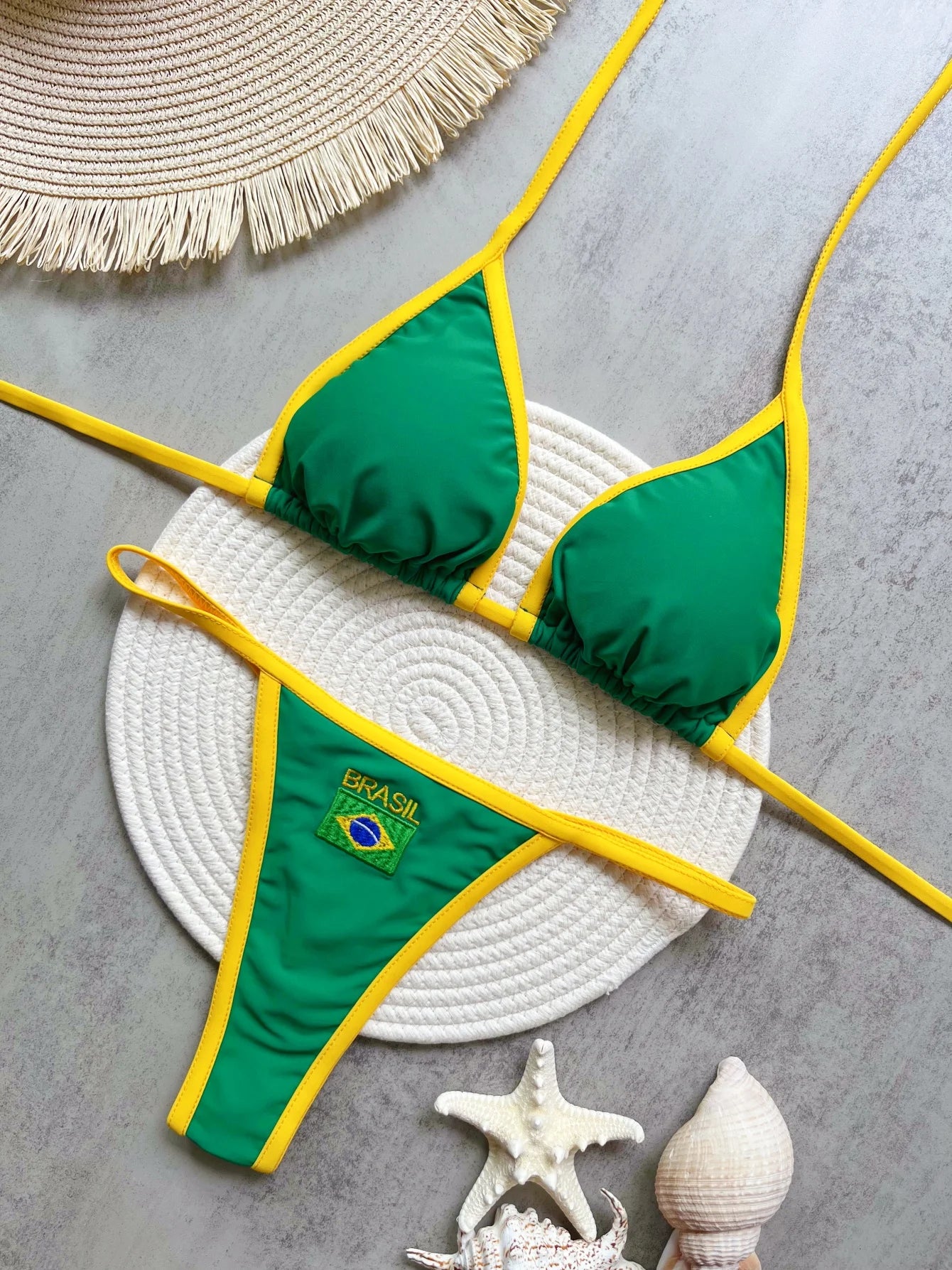 RUOTONGSEPT Bikini Mujer | Bordado Bandera Brasil Split Contraste Sexy