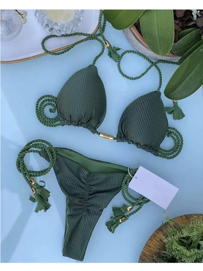 Bikini Mujer 2025 | Triángulo Multicolor Sin Espalda con Cordón