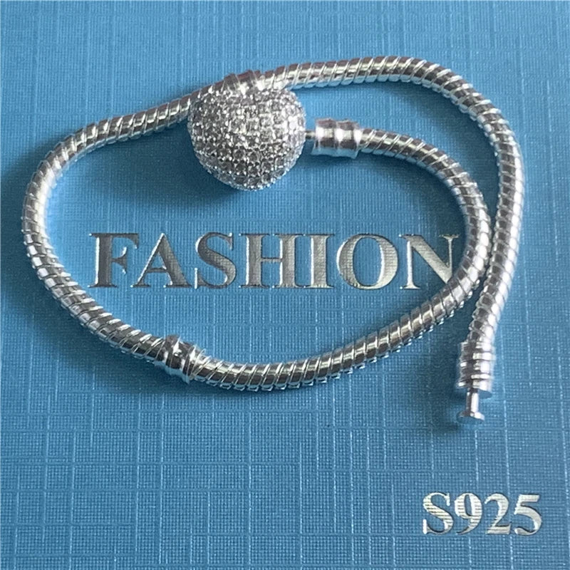 Pulsera corazón plata con circonias – Brazalete brillante de amor para mujer, joyería elegante compatible con charms