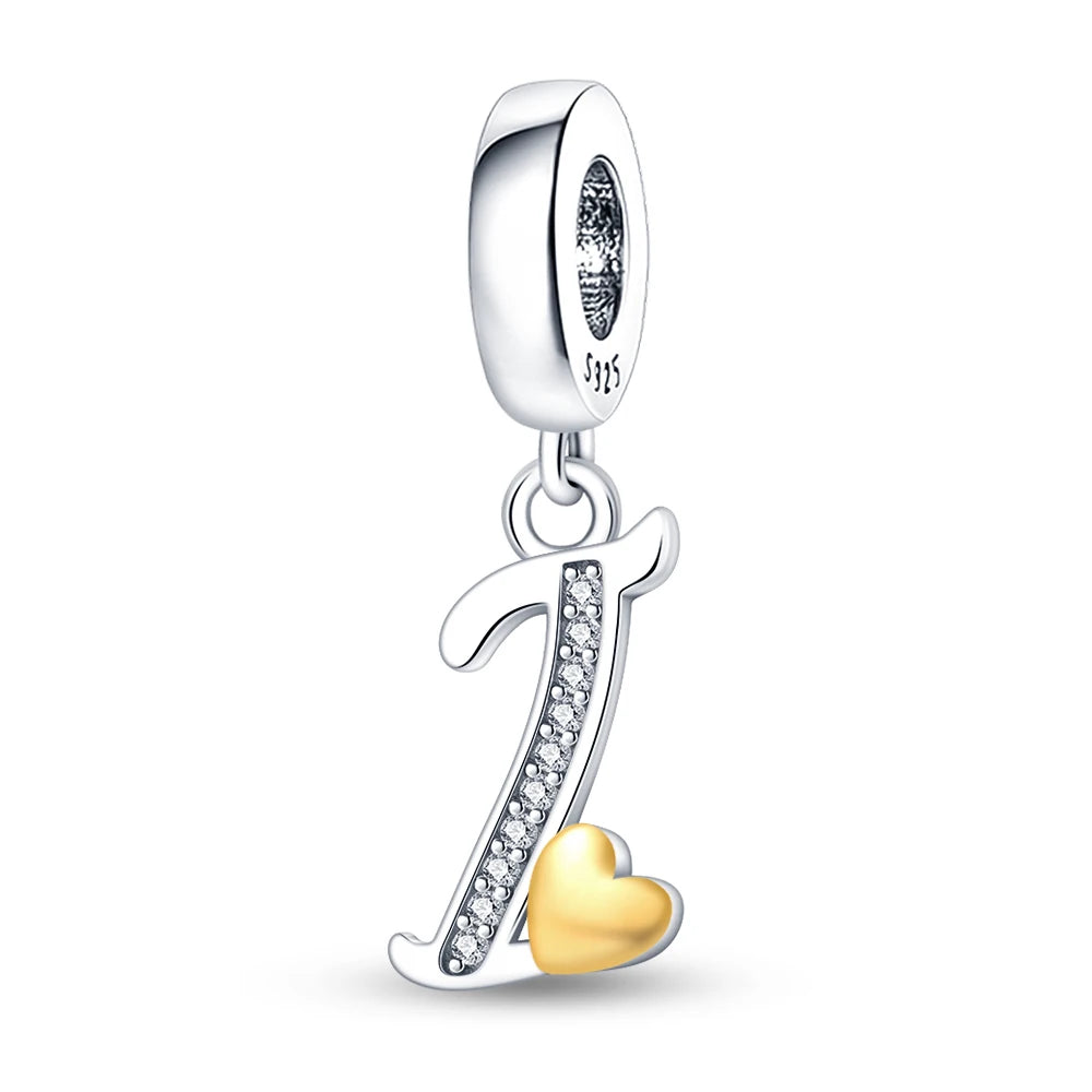 Charm letras alfabeto inglés de plata 925 – Colgante inicial A-Z para pulsera tipo Pandora, joyería DIY personalizada