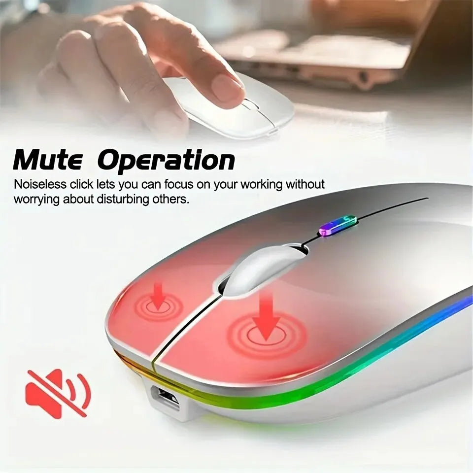 Mouse Inalámbrico RGB Recargable Bluetooth 3600DPI | Ergonómico Gaming con Retroiluminación LED