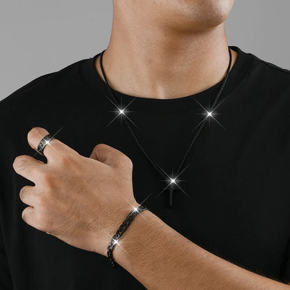 Set de Joyería para Hombre 3 Piezas – Collar con Cruz, Pulsera y Anillo en Acero Inoxidable Estilo Hip Hop