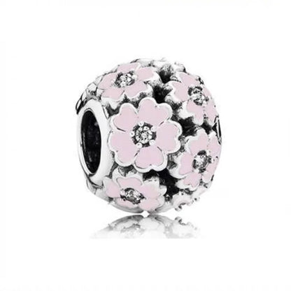 Charm Plata 925 Flores Rosadas | Cerezo y Margarita Brillante Compatible Pandora
