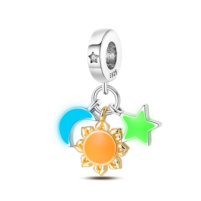 Charm cielo estrellado luna y estrella en plata 925 – Abalorio elegante para pulseras tipo Pandora, joyería DIY cósmica