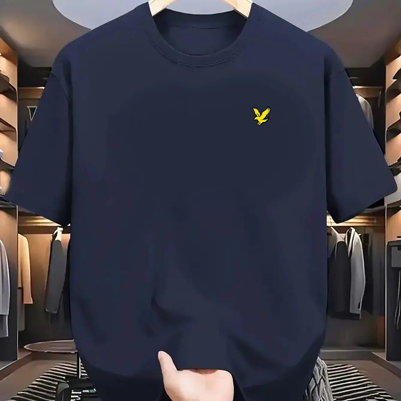 Camiseta Hombre Verano 100% Algodón | Casual Deportivo Oversized | Estampado Águila Manga Corta Cuello Redondo