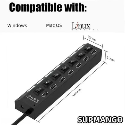 USB Hub 7 Puertos 2.0 – Adaptador Extensor de Datos para Laptop y PC