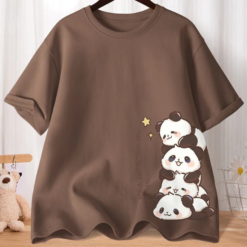 Camiseta Oversize Mujer Verano | Estampado Panda Tierno Casual Suave