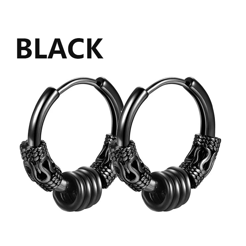 Aretes Punk de Acero Inoxidable Negro – 1 Par de Pendientes Unisex Estilo Hip Hop Vintage