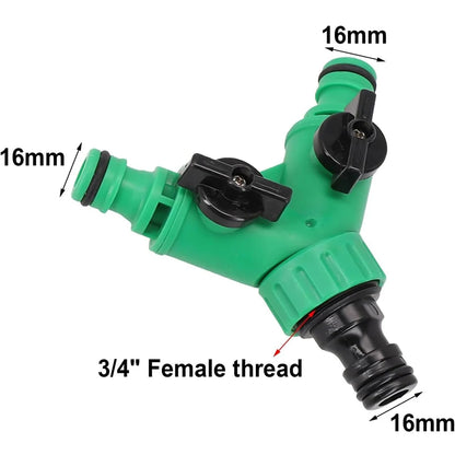 Conector de Manguera en Y con Válvula | Adaptador 2 Vías de Jardín para Grifo y Riego