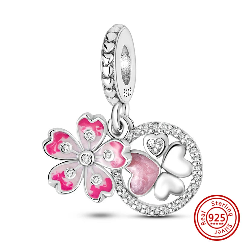 Charm trébol verde dopamina en plata 925 – Flor del bosque para pulsera DIY compatible Pandora mujer