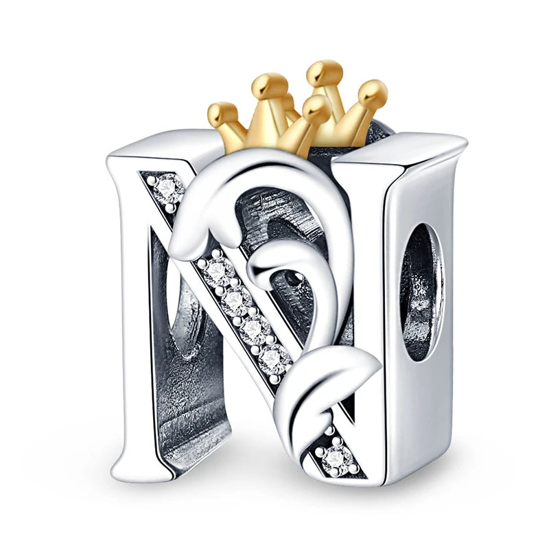 Charm letras alfabeto inglés de plata 925 – Colgante inicial A-Z para pulsera tipo Pandora, joyería DIY personalizada