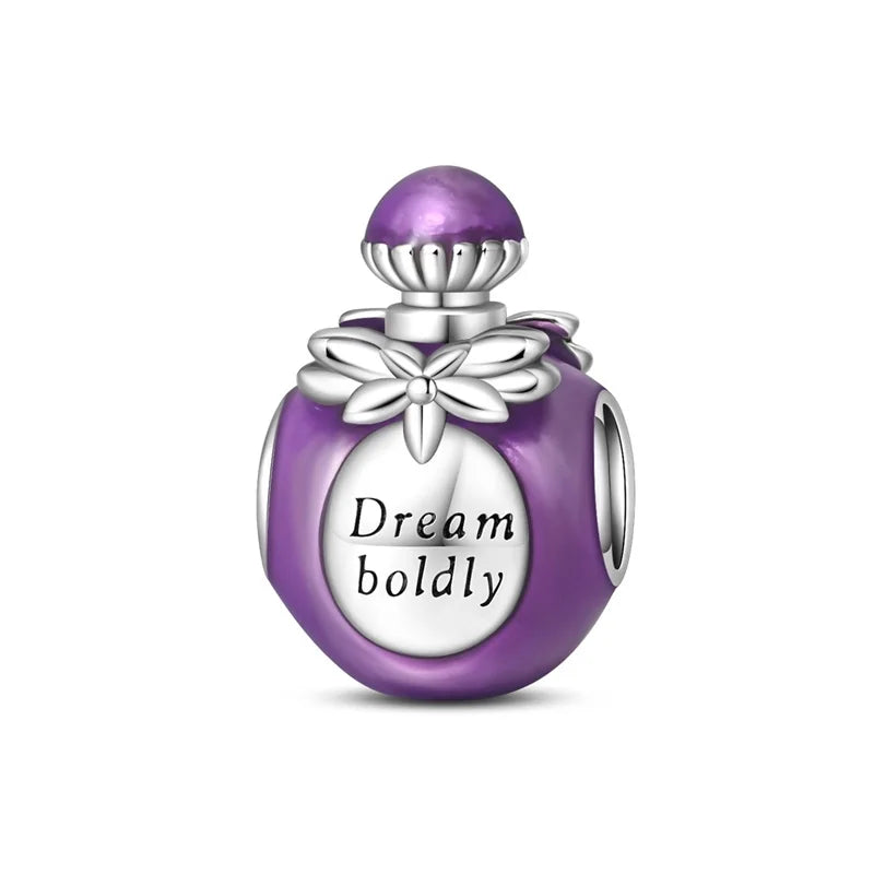 Charm Botella de Perfume en Plata 925 con Corona Rosa – Abalorio Romántico para Pulseras Tipo Qikaola, Regalo San Valentín
